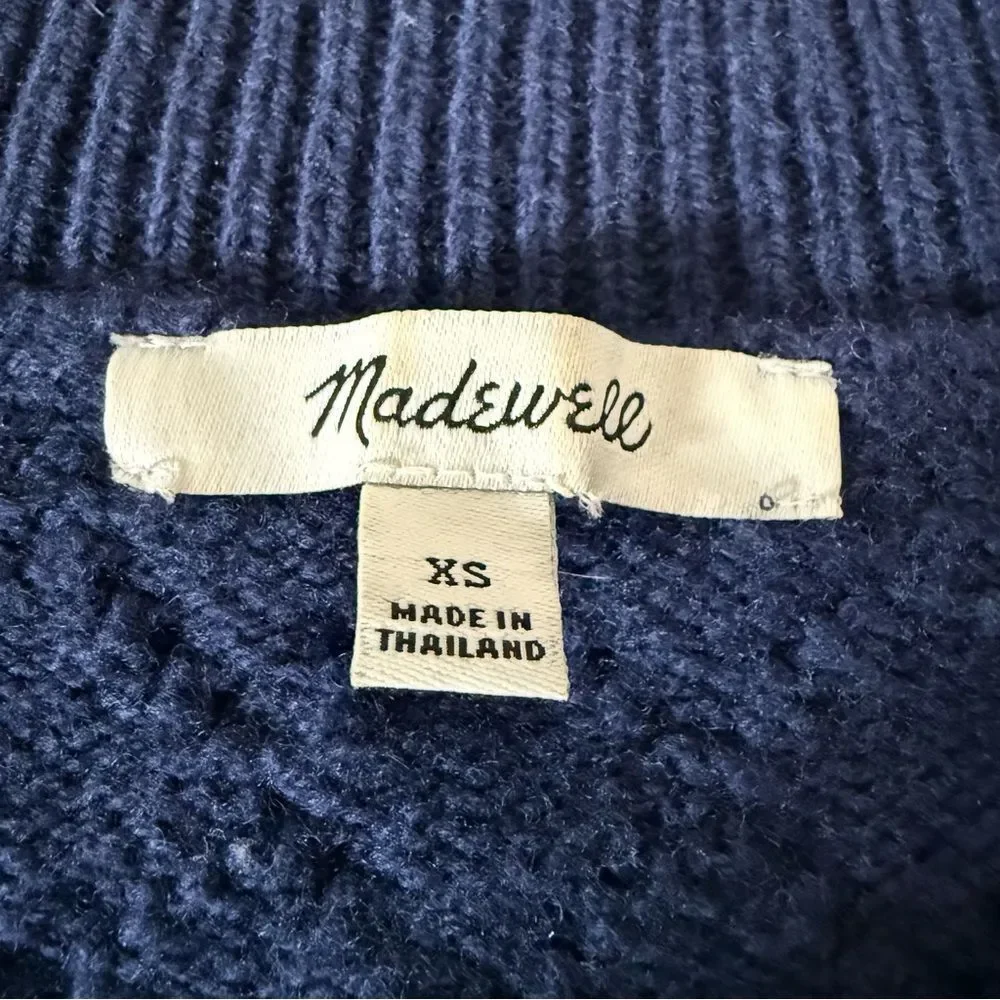 Madewell Sweater Vest Women Sz XS Navy Cable Knit V Neck Short Sleeve Wool Blend